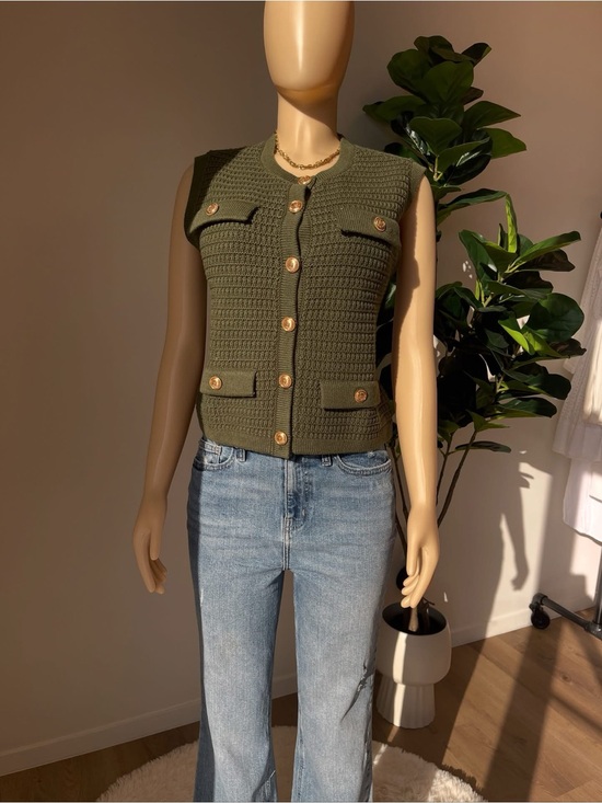 Unbranded Jackets & Blazers - Olive Green Button-Front Knit Vest